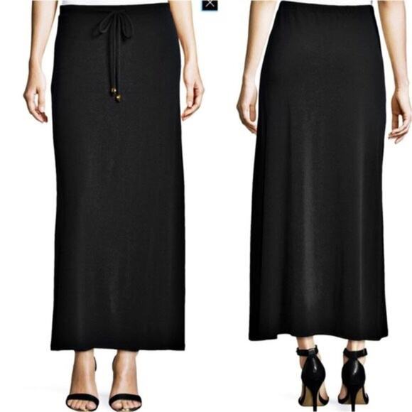 Michael Kors Black Drawstring Gold Hardware Maxi Skirt Size Small - Picture 1 of 14